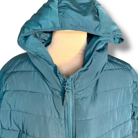 Universal Standard Teal Hooded Puffer Jacket Quilted Medium NWT Comfort Panel - Picture 2 of 11